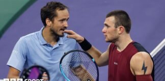 ఇండియన్ వెల్స్: డానియల్ మెద్వెదేవ్ బ్రిటన్ టైటిల్ డిఫెన్స్ను ముగించడంతో జాక్ డ్రేపర్ వివాదాస్పద అడ్డంకితో జరిమానా విధించారు